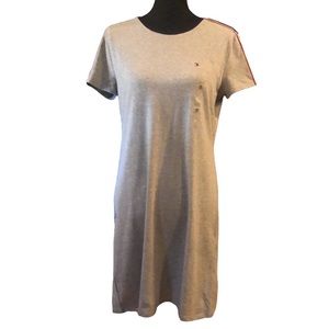 TOMMY HILFIGER LOGO TAPE T-SHIRT DRESS GRAY SIZE MEDIUM NEW WITH TAGS